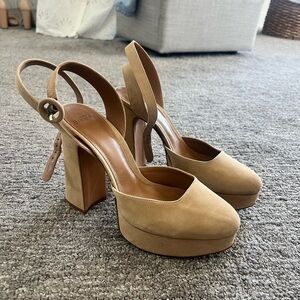 Beige Suede Platform Heels 37.5